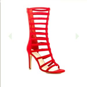 Red ALDO Gladiator heels with zipper back!